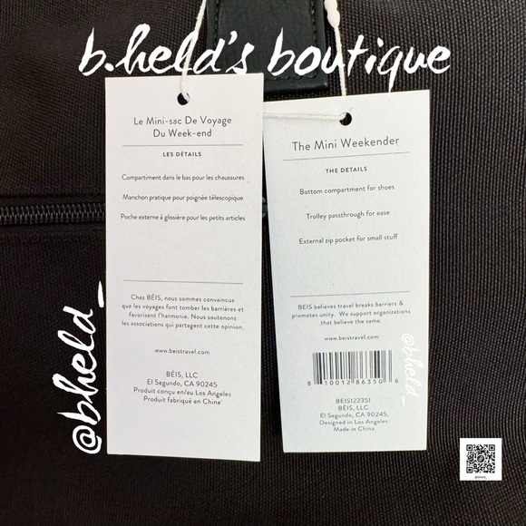 Free w/Bundle Purchase — BÉIS The Mini Weekender in Black Brand New NWT - Picture 3 of 16